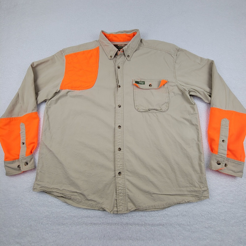 Gander Mountain Hunting Shirt Mens XL Khaki‎ Orange Padded Shoulder Cotton READ